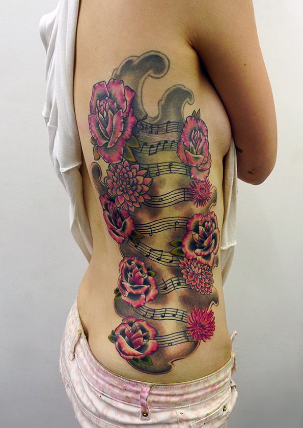 Roses And Music Notes Tattoo By James Newson Tribal Body Art