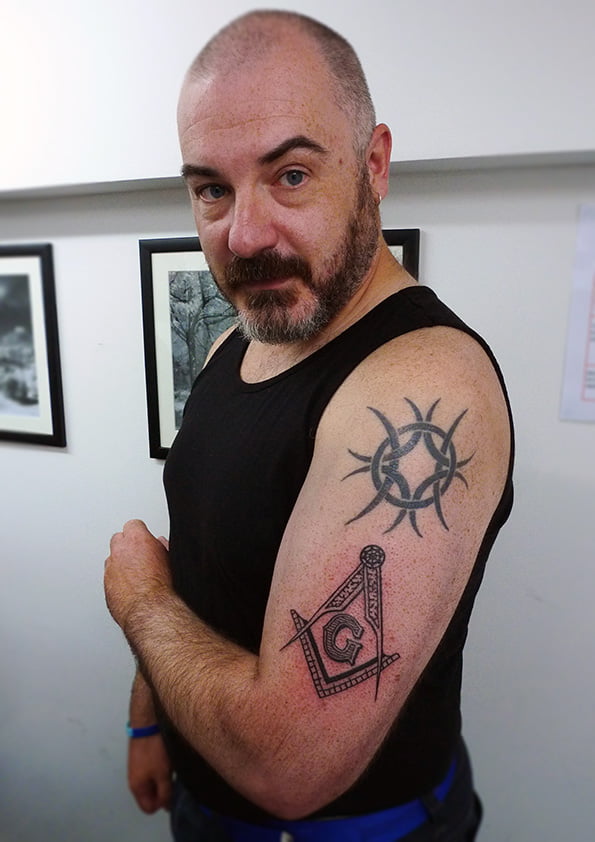 Masonic Square and Compasses tattoo and healed portrait by… | Flickr