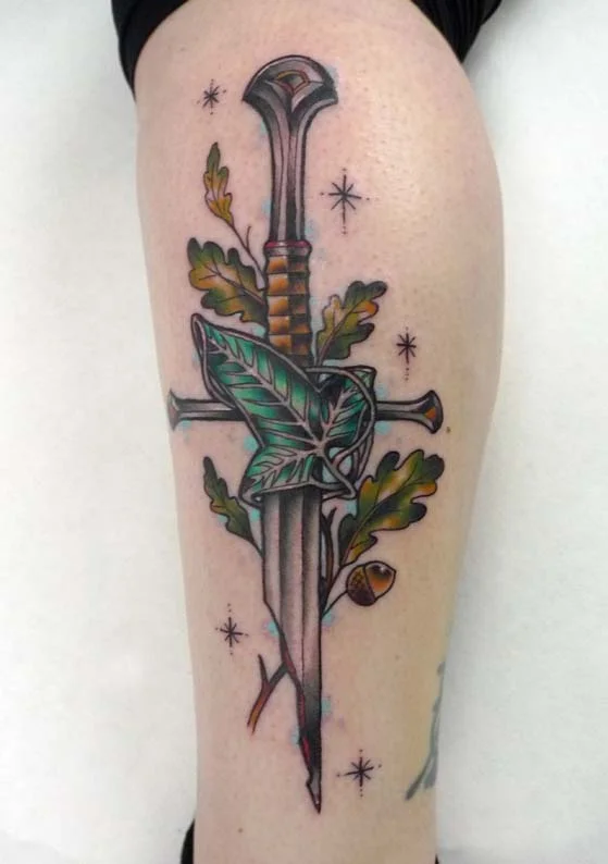 Sword tattoo old school dagger flowers Royalty Free Vector